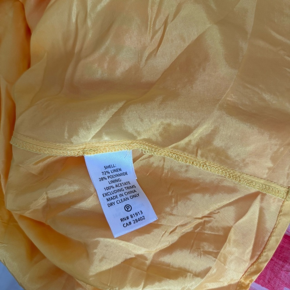 Tracy Reese Pink Yellow Linen Blend Fit Flare Midi Dress 8 Spring Wedding Guest - Picture 7 of 9